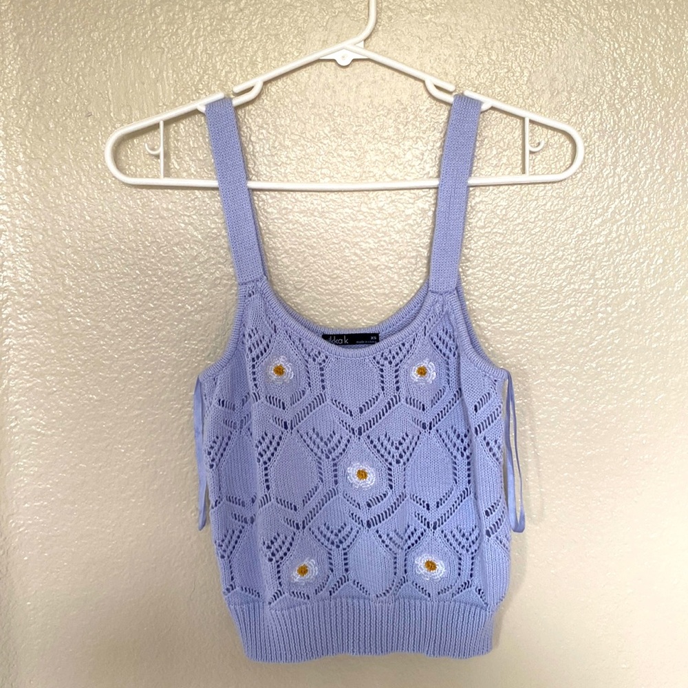 Nikka K Light Blue Daisy Flower Knit Top